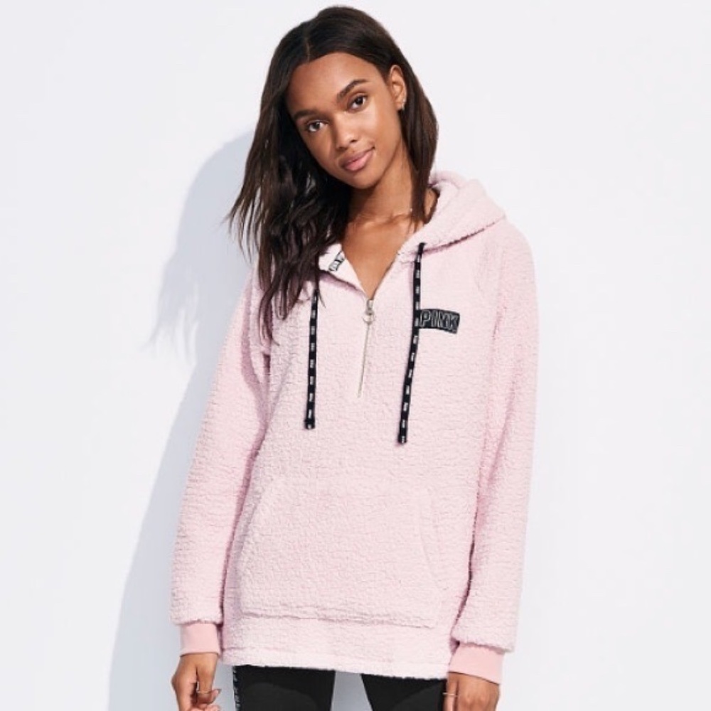 PINK Sherpa Hooded Soft Winter Teddy Sweater